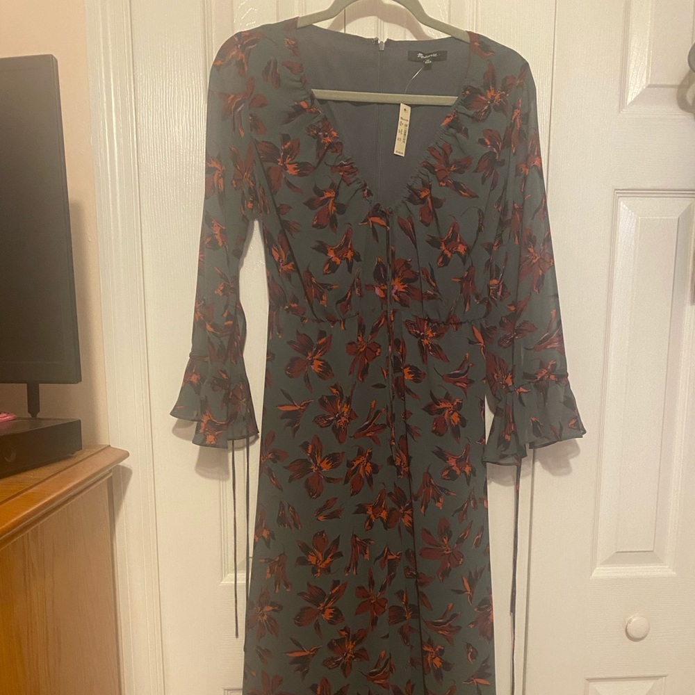 NWT Madewell dark green floral maxi dress 00